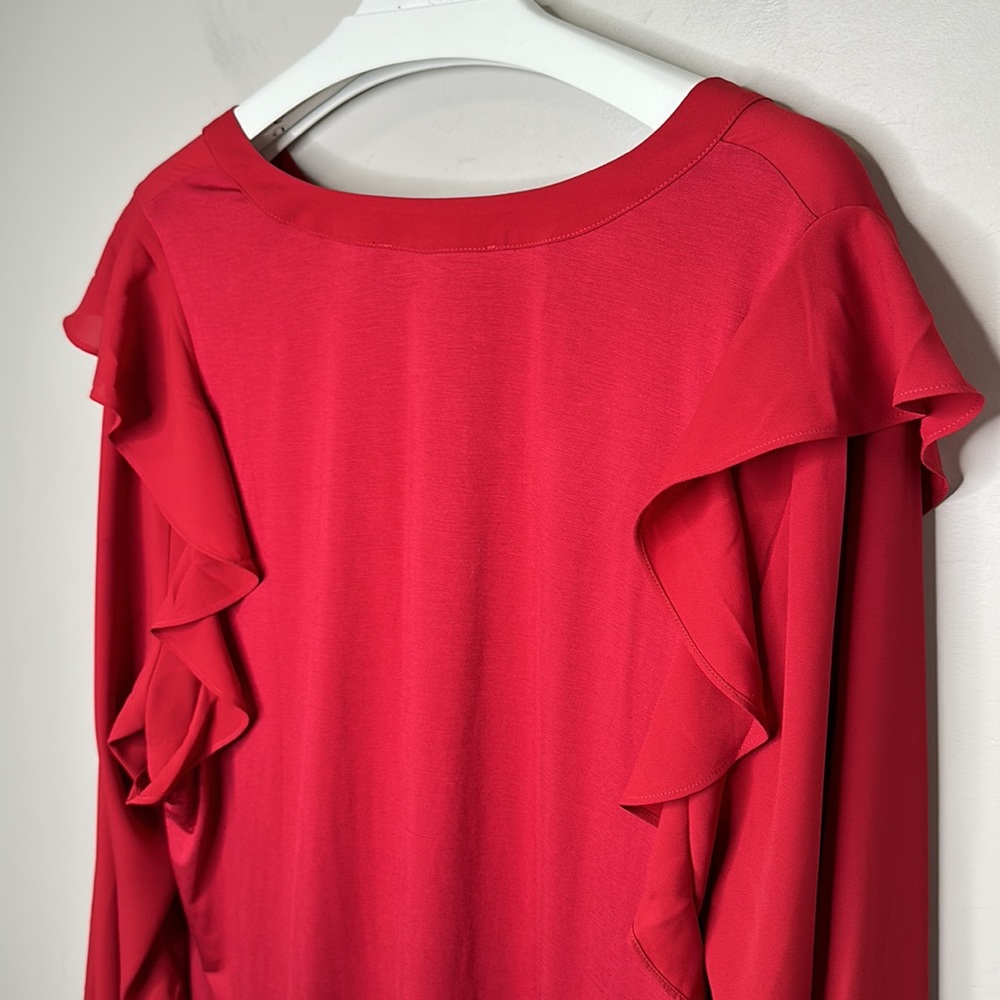 NWT Penningtons Red Mixed Media Blouse With Ruffle Shoulders - Picture 12 of 14